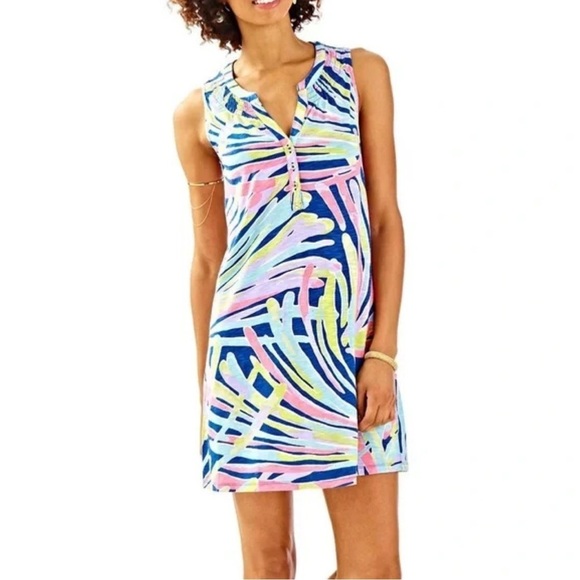 Lilly Pulitzer Dresses & Skirts - Lilly Pulitzer Essie Multi Beach Please Blue Pink Tropical Summer Tank Dress Med